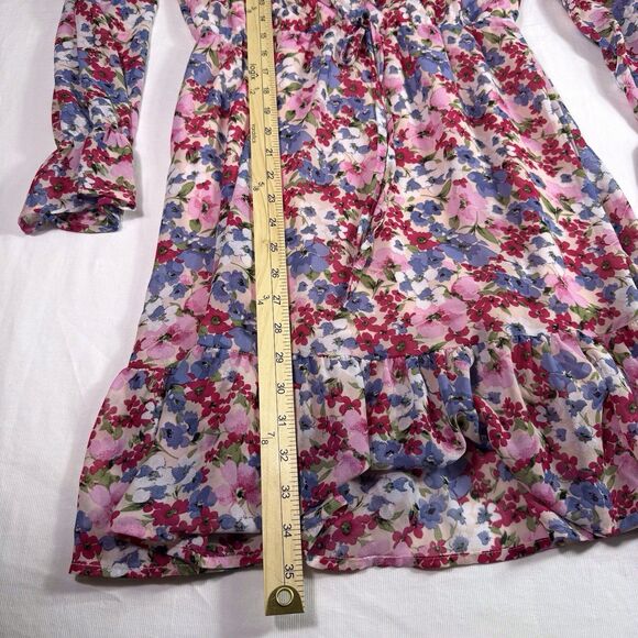 Kirundo Womens Dress Small Pink Floral Faux Wrap Ruffle Tiered Long Sleeve Flowy - Picture 6 of 13